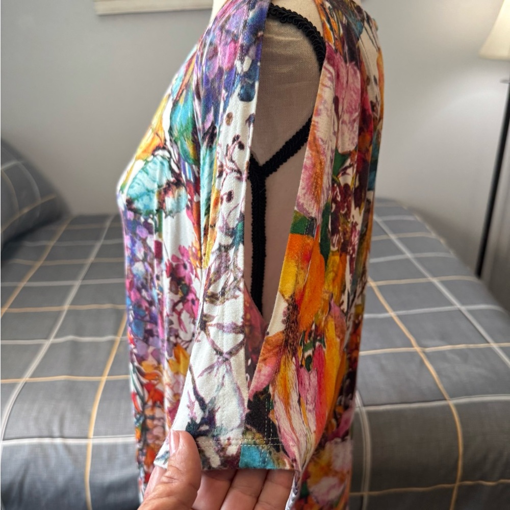 ♥️Spense Floral Multicolor Women's Cold Shoulder Top Size Large - Picture 8 of 10